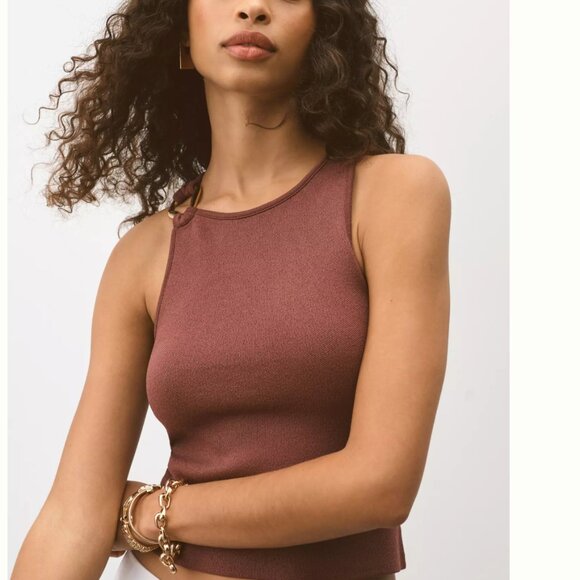 Anthropologie Cut-In Sweater Tank Berry Gold Hardware Small - Picture 1 of 10